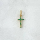 Dije Cruz 0.45gr / 2.5cm / Circones Verdes Oro Amarillo 18K