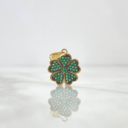 Dije Trébol 1.45gr / 2cm / Circones Verdes Oro Amarillo