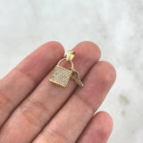 Dije Bolso Candado 2.1gr / 2cm / Circones Blancos Oro Amarillo