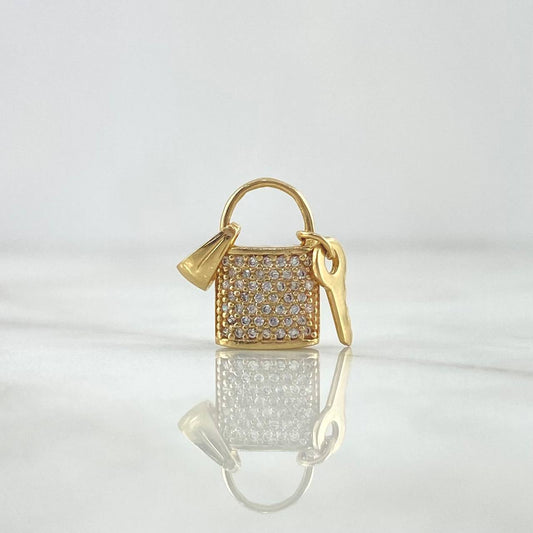 Dije Bolso Candado 2.15gr / 2cm / Circones Blancos Oro Amarillo