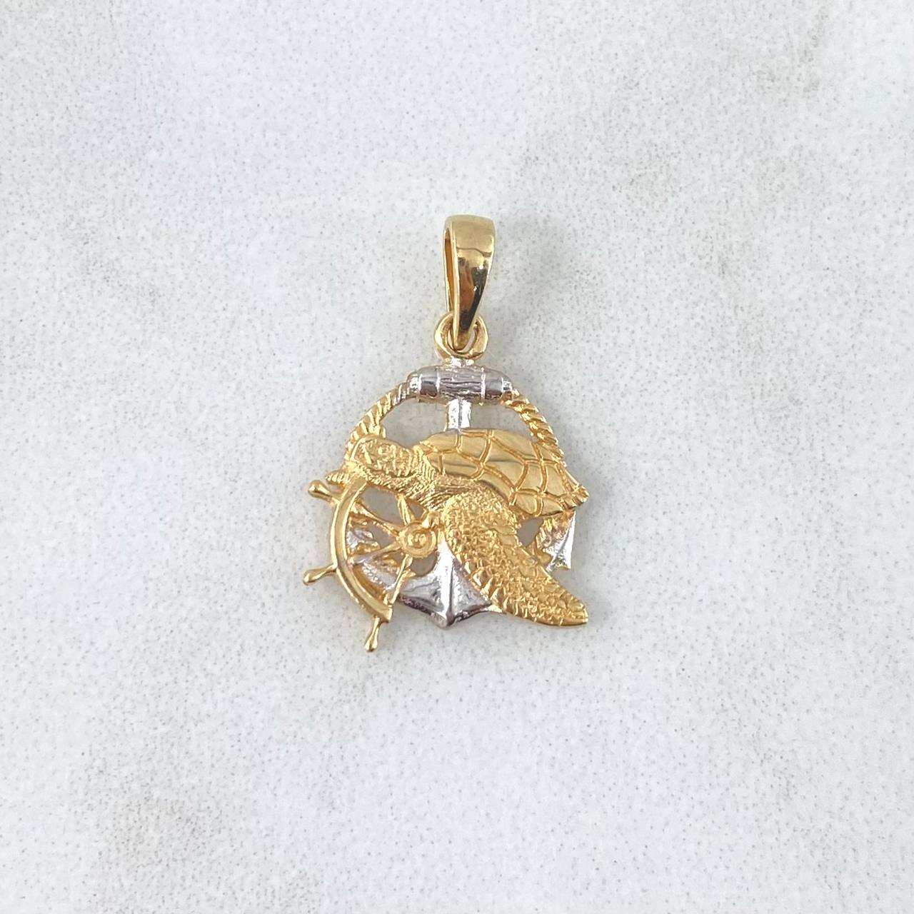 Dije Tortuga Ancla Timon 1.55gr / 1.8cm / Texturizado Dos Oros Amarillo Blanco