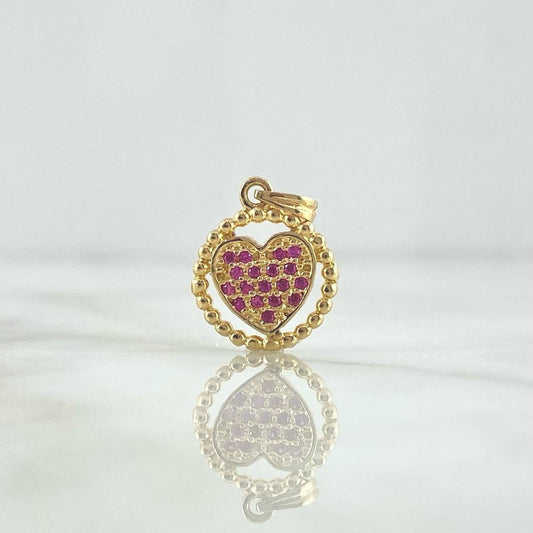 Dije Corazón en Aro 1.8gr / 1.8cm / Circones Fucsias Oro Amarillo