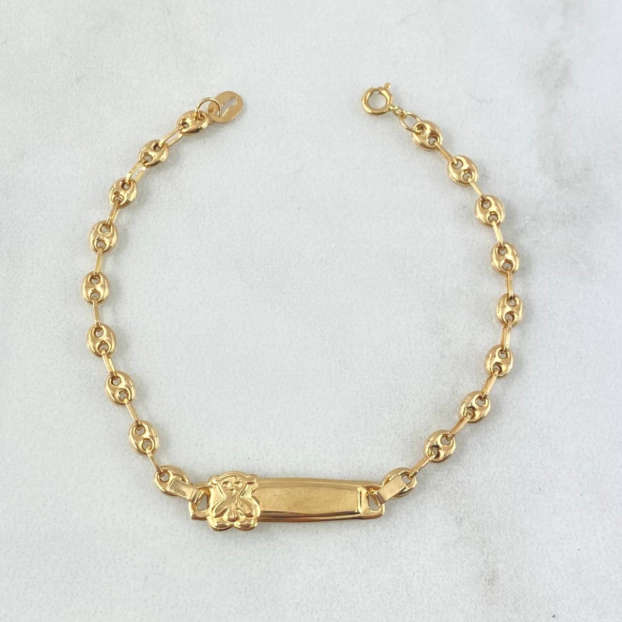 Pulso Bebé GC 1.65gr / 13.5cm / 3mm Placa Rectangular Oso TS Oro Amarillo
