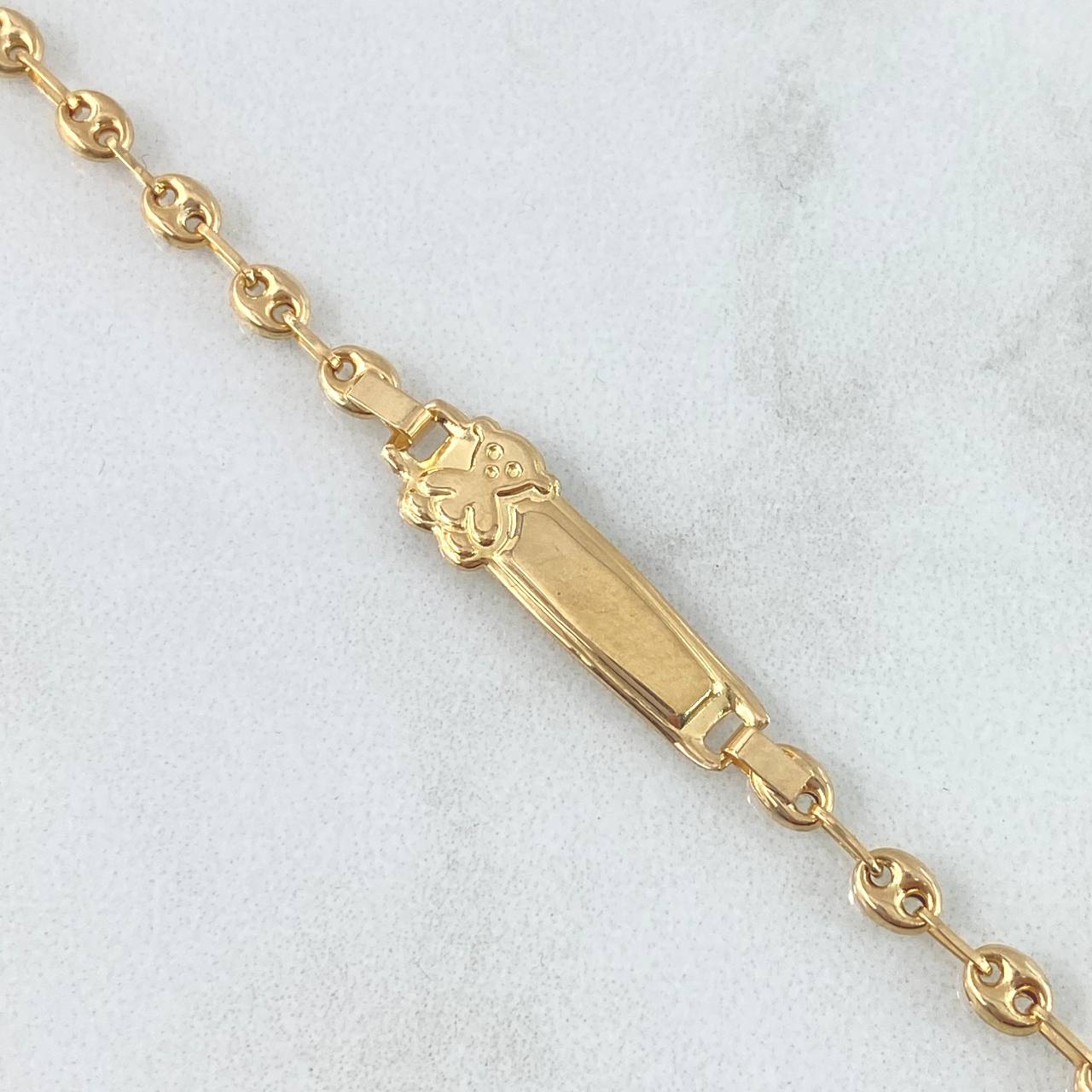 Pulso Bebé GC 1.65gr / 13.5cm / 3mm Placa Rectangular Oso TS Oro Amarillo