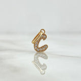 Dije Letra C Cursiva 0.45gr / 1.6cm / Circones Blancos Oro Amarillo