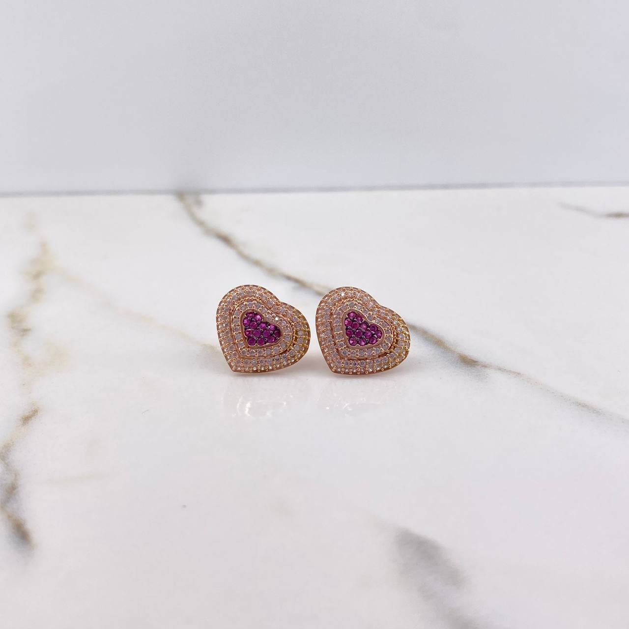 Topos Corazon 4.6gr / Circones Fucsias Blancos Oro Rosa &