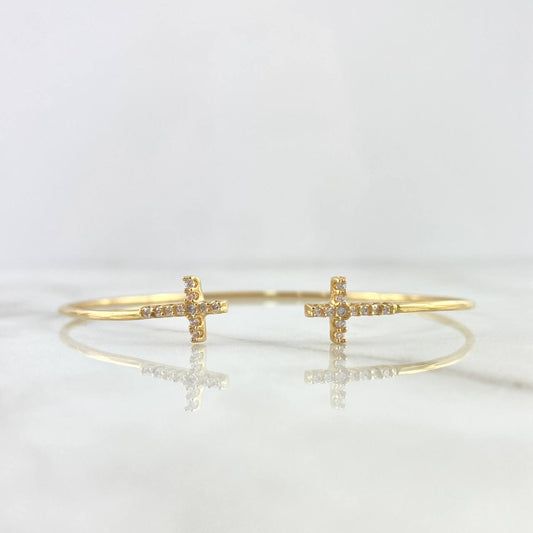 Pulso Abrazo Cruces 4.9gr / 18cm / 2mm Circones Blancos Oro Amarillo *