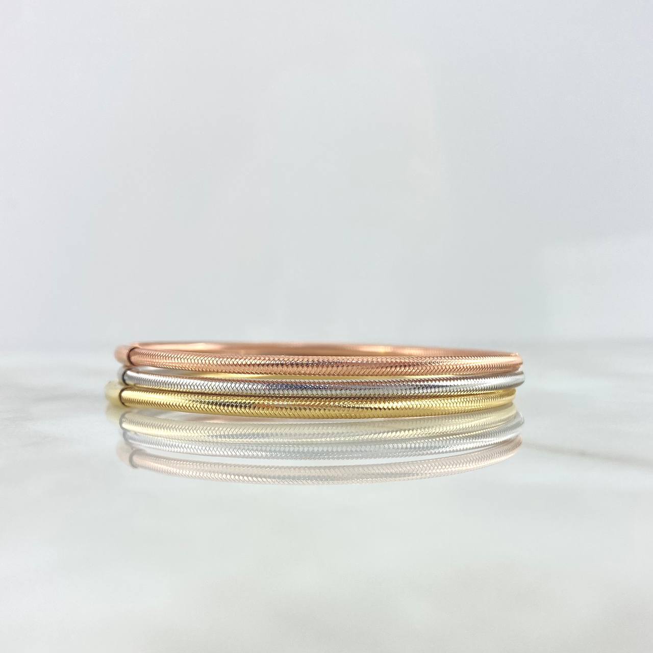 Pulso Trio Aros Reticulados 5.55gr / 18cm-22cm / 2.2mm Oro Amarillo +4 * (Oferta)