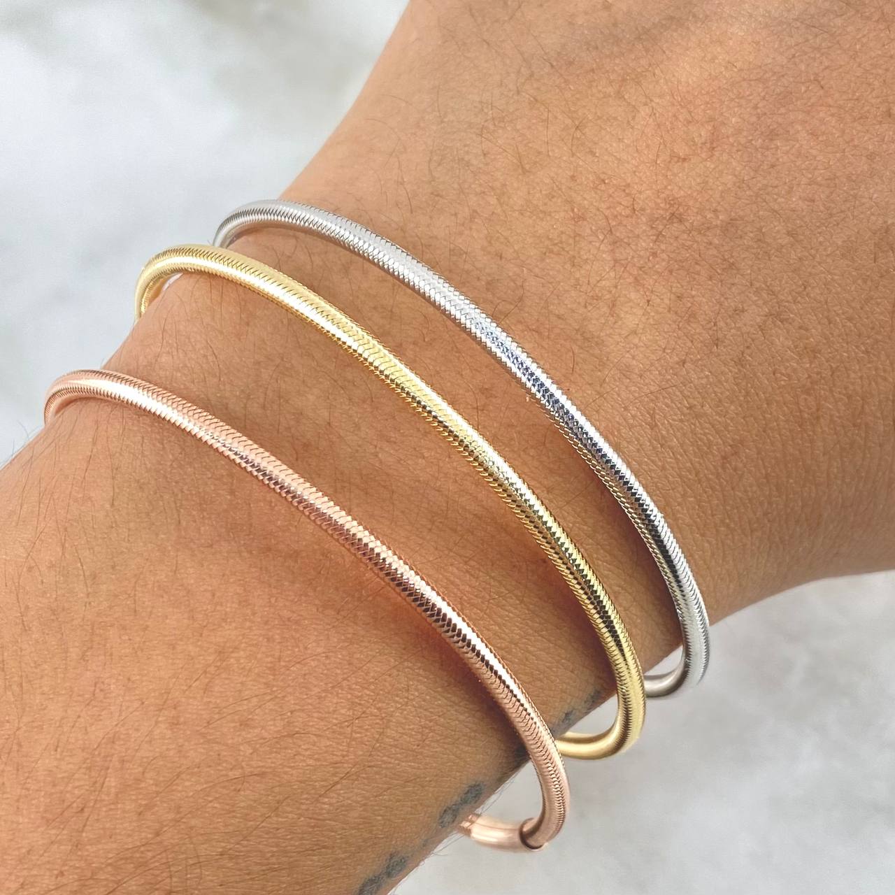 Pulso Trio Aros Reticulados 5.55gr / 18cm-22cm / 2.2mm Oro Amarillo +4 * (Oferta)