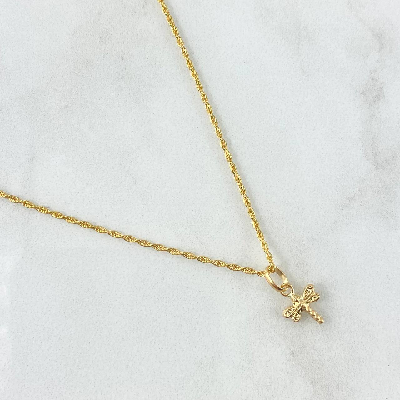 Cadena Lazo 0.85gr / 45cm / 1.2mm + Dije Libelula 0.4gr / 1.4cm Oro Amarillo (Oferta)