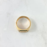 Anillo Cuadro Rustico 7.1gr / T11 3/4 / Circones Blancos Y Verdes Oro Amarillo ©