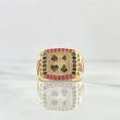 Anillo Poker 9.35gr / T9 3/4 / Circones Fucsias Y Negros Dos Oros Amarillo Rosa ©