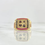 Anillo Poker 9.35gr / T9 3/4 / Circones Fucsias Y Negros Dos Oros Amarillo Rosa ©