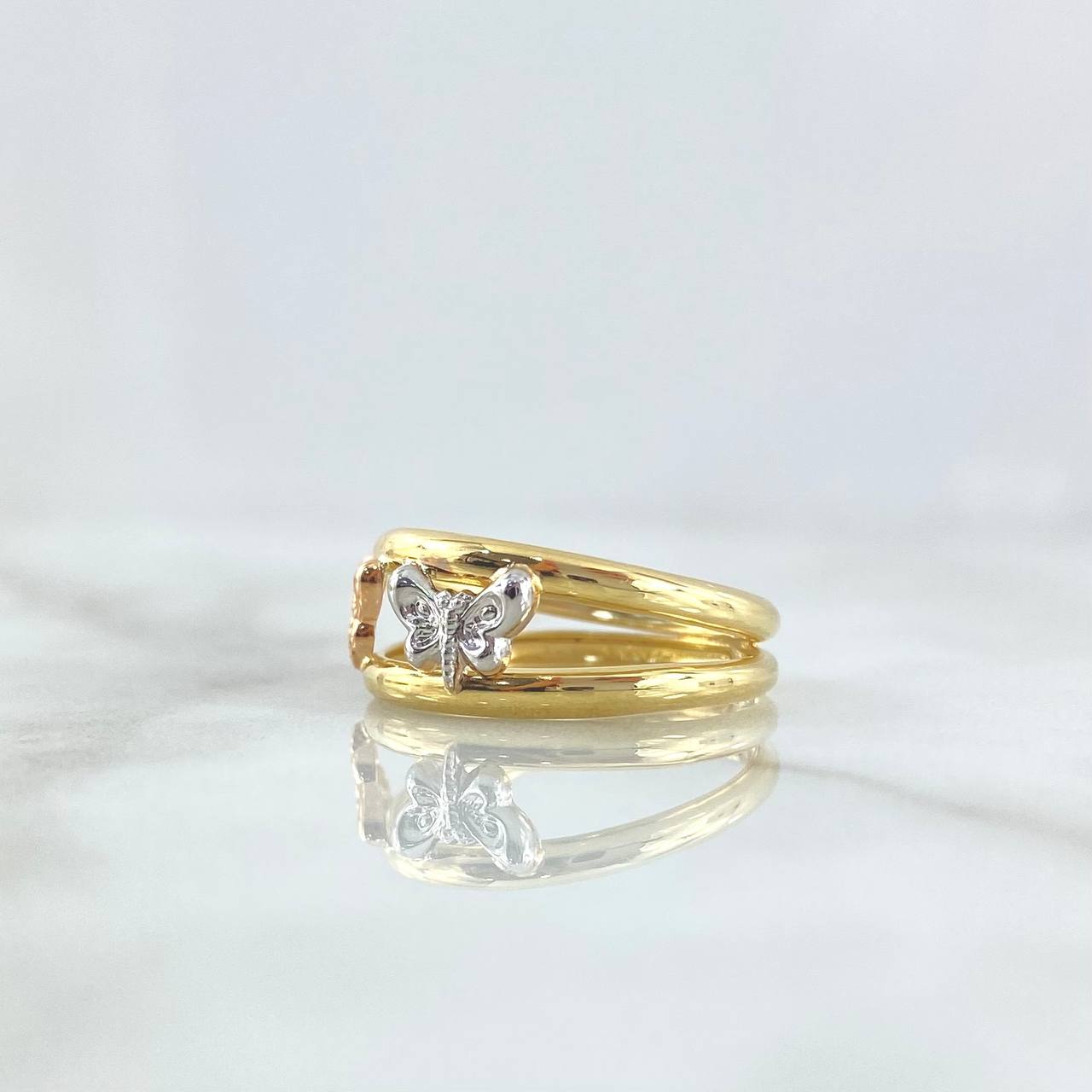 Anillo Doble Linea Mariposas 1.9gr / T7 / Tres Oros