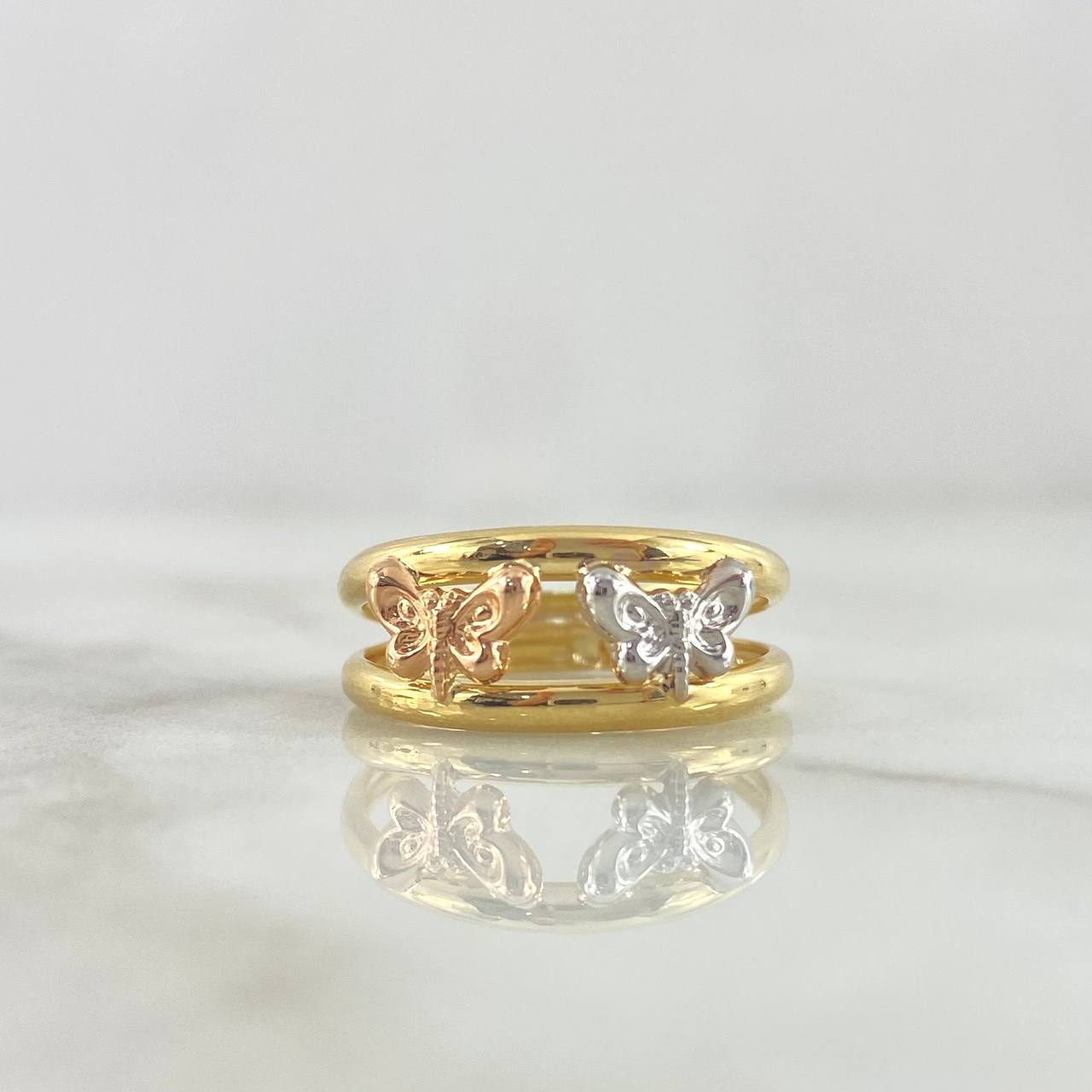 Anillo Doble Linea Mariposas 1.9gr / T7 / Tres Oros