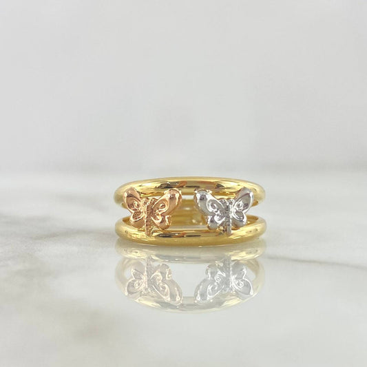 Anillo Doble Linea Mariposas 1.9gr / T7 / Tres Oros