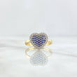 Anillo Corazón Cojín 2.55gr / T7 / Circones Azules Y Blancos Oro Amarillo