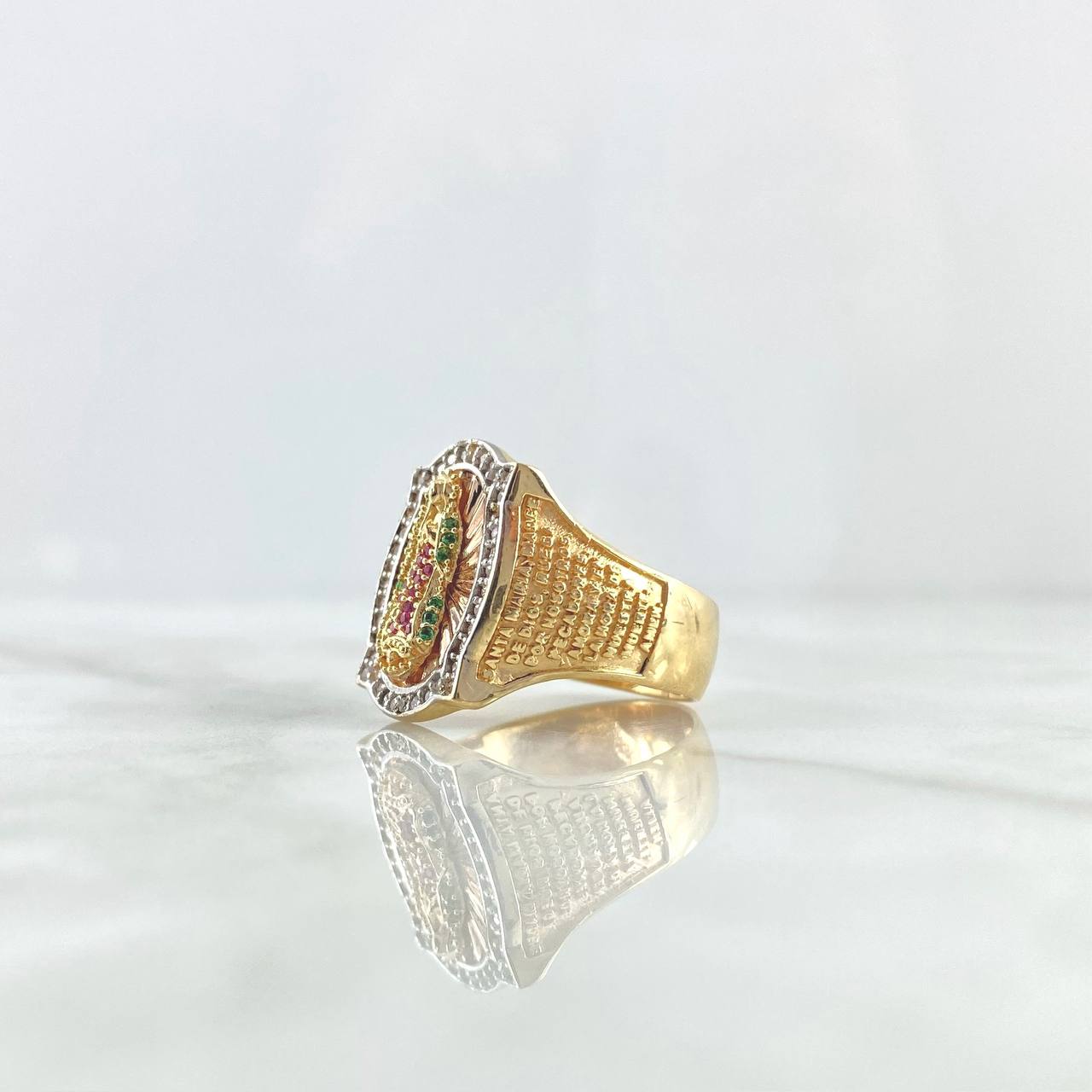 Anillo Virgen Guadalupe  9.5gr / T 9 1/2 / Circones Blancos Verdes Fucsias Oro Amarillo *