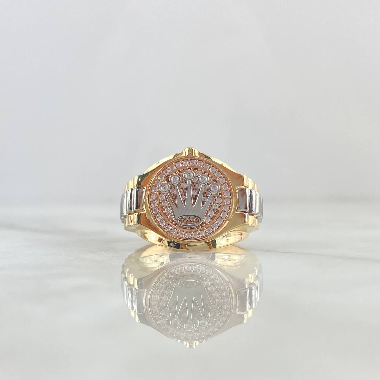 Anillo Sello Corona RX 8.75gr / T 9 1/2 / Circones Blancos Tres Oros