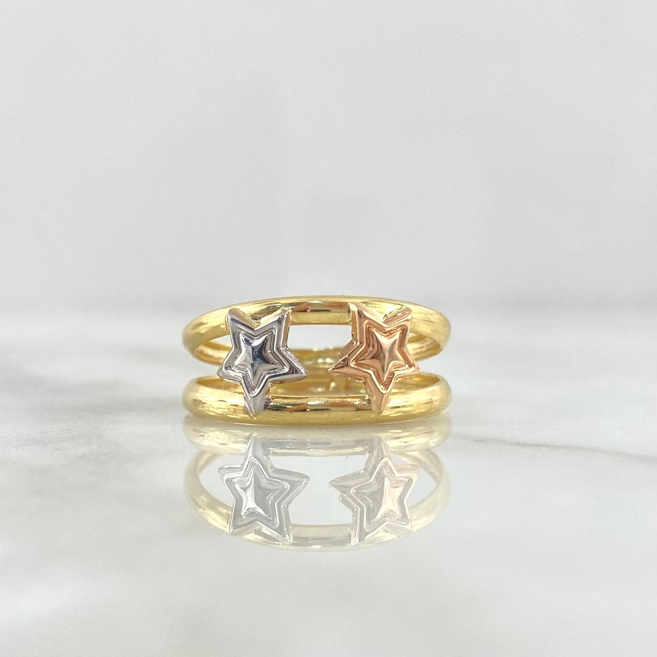 Anillo Doble Linea Estrellas 2.05gr / T9 / Lisas Tres Oros *
