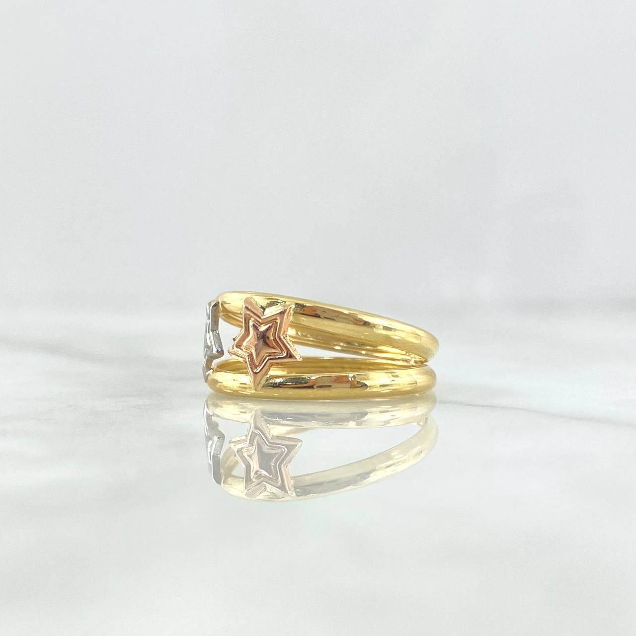 Anillo Doble Linea Estrellas 2.05gr / T9 / Lisas Tres Oros *