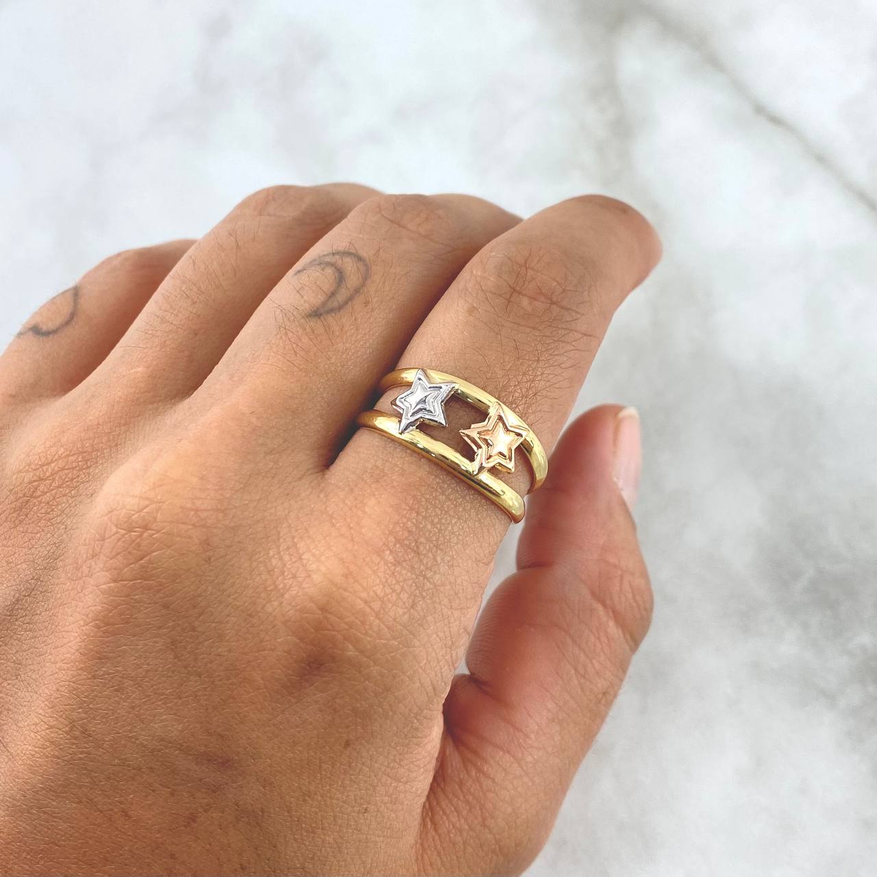 Anillo Doble Linea Estrellas 2.05gr / T9 / Lisas Tres Oros *