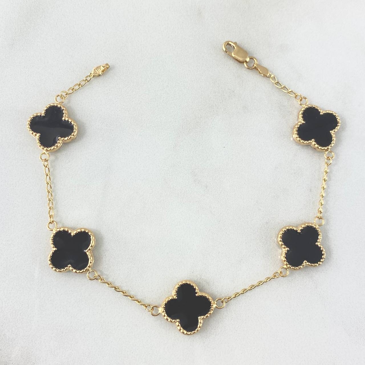 Pulso Aro Seguido Trébol VCyA 5.9gr / 19cm / 13mm Negro Electrostático Punteado Oro Amarillo 18K ©