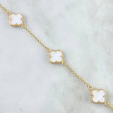 Pulso Aro Seguido Trébol VCyA 4.45gr / 19cm / 10mm Blanco Electrostático Punteado Oro Amarillo 18K ©