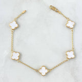Pulso Aro Seguido Trébol VCyA 4.45gr / 19cm / 10mm Blanco Electrostático Punteado Oro Amarillo 18K ©