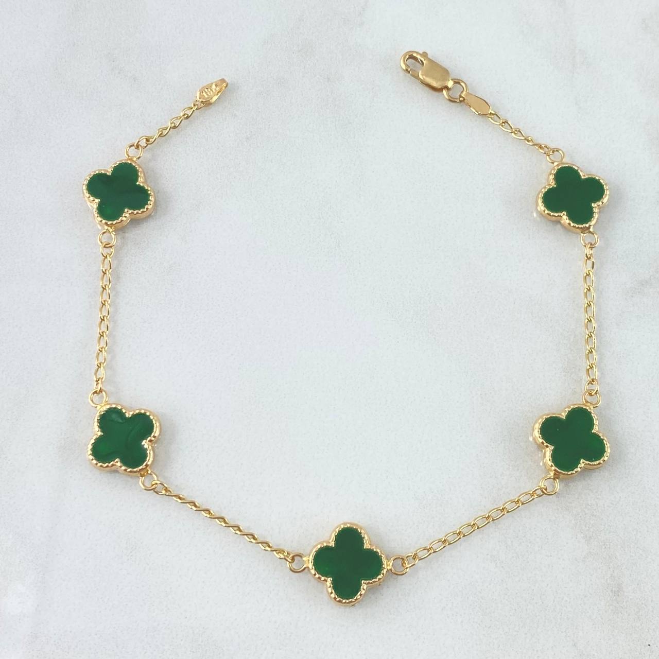 Pulso Aro Seguido Trébol VCyA 4.35gr / 19cm / 10mm Verde Electrostático Punteado Oro Amarillo 18K ©