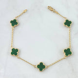 Pulso Aro Seguido Trébol VCyA 4.35gr / 19cm / 10mm Verde Electrostático Punteado Oro Amarillo 18K ©