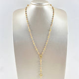 Rosario Virgen Milagrosa 11.15gr / 50cm / 4mm-5mm Bolas Diamantadas - Cruz Cristo Liso - Circones Blancos Tres Oros 18K