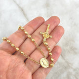 Rosario Virgen Milagrosa 14.35gr / 60cm / 4mm - 5mm Bolas Diamantadas - Cruz Cristo Circones Blancos Oro Amarillo 18K