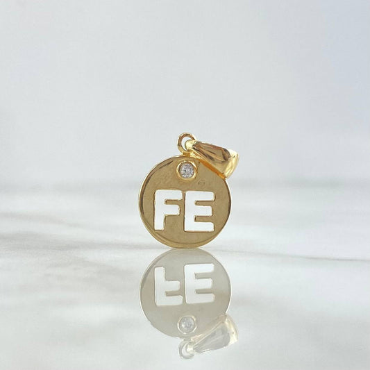 Dije FE Medalla 0.55gr / 1.4cm / Circon Blanco Oro Amarillo 18K ©