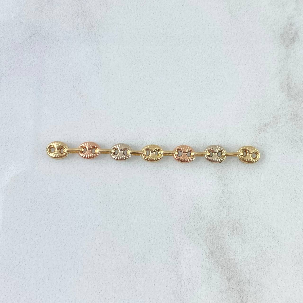 Herraje Retazo GC 0.65gr / 4cm / 4mm Seis Eslabones Lisos Tres Oros 18K