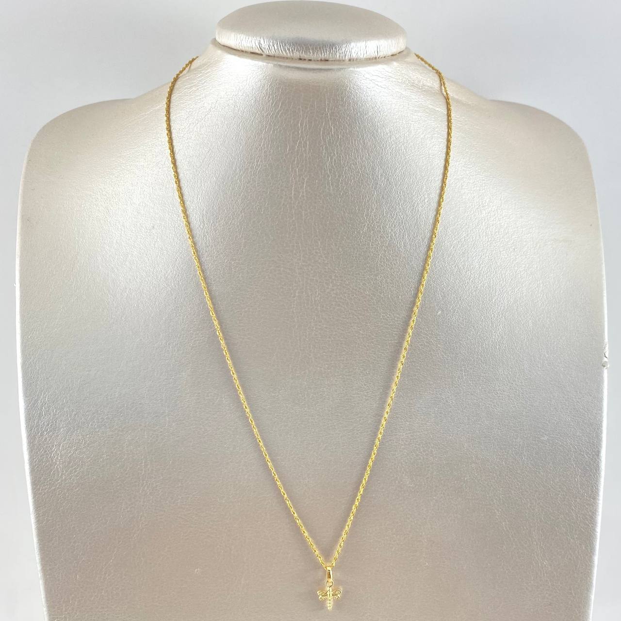 Cadena Lazo 0.95gr / 50cm / 1.2mm + Dije Libelula 0.4gr / 1.5cm / Troquelada Oro Amarillo (Oferta)