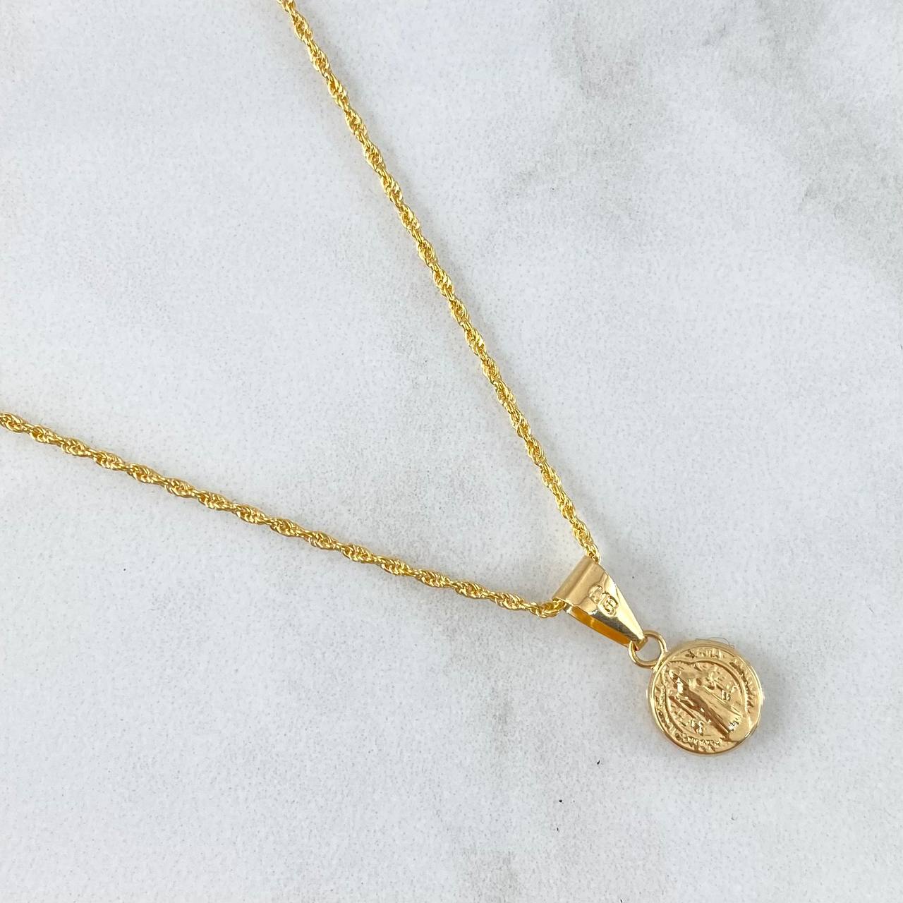 Cadena Lazo 0.9gr / 50cm / 1.2mm + Dije San Benito 0.5gr / 1.8cm / Troquelado Cargador Liso Oro Amarillo (Oferta)