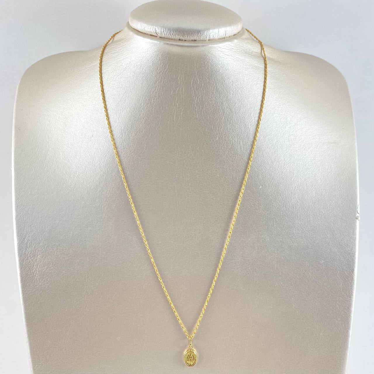 Cadena Lazo 1gr / 50cm / 1.2mm + Dije Virgen Milagrosa 0.5gr / 1.7cm Troquelado Oro Amarillo 18K (Oferta)