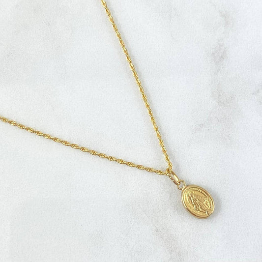 Cadena Lazo 0.95gr / 50cm / 1.2mm + Dije Virgen Milagrosa 0.45gr / 1.7cm / Troquelado Oro Amarillo (Oferta)