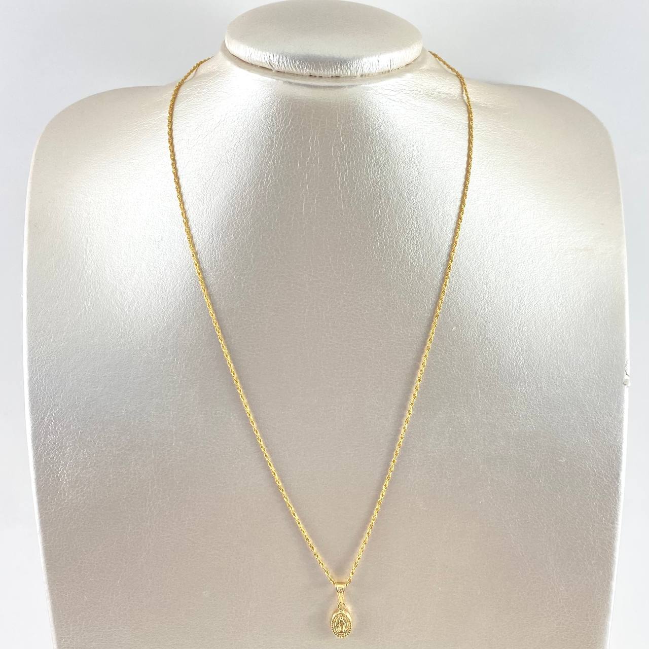 Cadena Lazo 0.95gr / 50cm / 1.2mm + Dije Virgen Milagrosa 0.45gr / 1.8cm / Cargador Bordeado Oro Amarillo (Oferta)