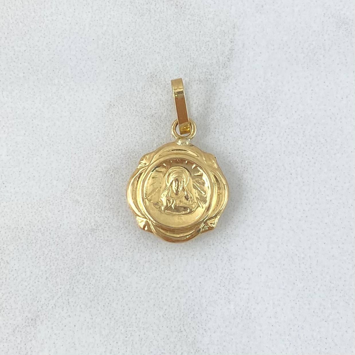 Dije Sagrado Corazón De Jesús 0.75gr / 2.1cm / Marco Floreado Oro Amarillo 18K
