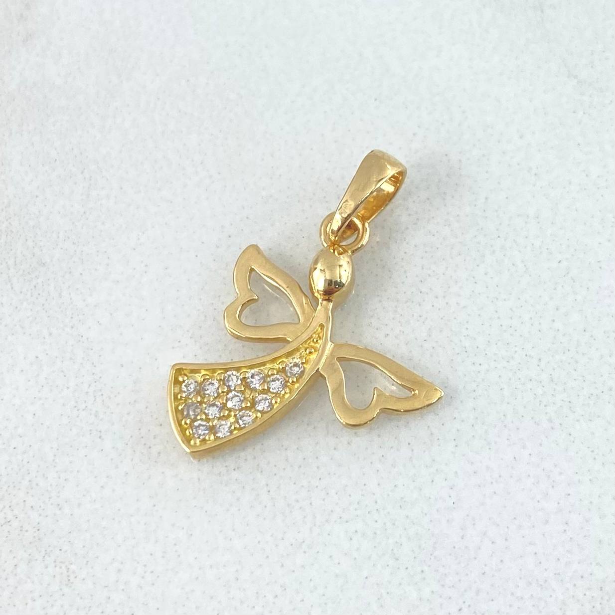Dije Angel Silueta 1.1gr / 2cm / Circones Blancos Oro Amarillo 18K