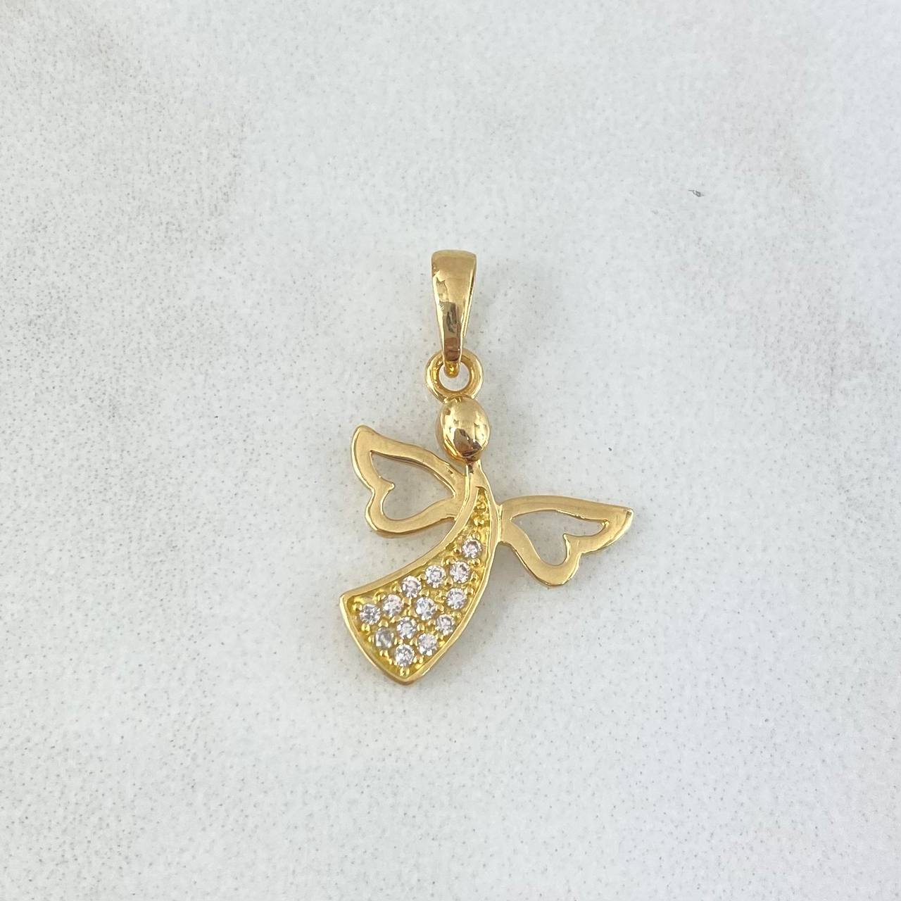 Dije Angel Silueta 1.1gr / 2cm / Circones Blancos Oro Amarillo 18K