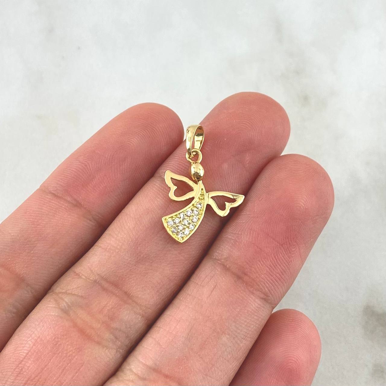 Dije Angel Silueta 1.1gr / 2cm / Circones Blancos Oro Amarillo 18K