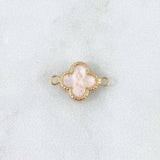 Herraje Trébol VCyA 0.65gr / 1.5cm / Blanco Perla Electrostático Punteado Oro Amarillo 18K ©