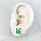 Set Mariposas - Anillo T7 1/2 + Dije 2cm + Topos 10mm 5.7gr / Verde Perla Electrostático Oro Amarillo 18K ©
