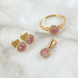 Set Circulo Halo - Anillo T5 3/4 + Dije 1.4cm + Topos 7mm 4.4gr / Circones Blancos - Rosados Oro Amarillo 18K ©