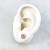 Set Circulo Halo - Anillo T5 3/4 + Dije 1.4cm + Topos 7mm 4.4gr / Circones Blancos - Rosados Oro Amarillo 18K ©
