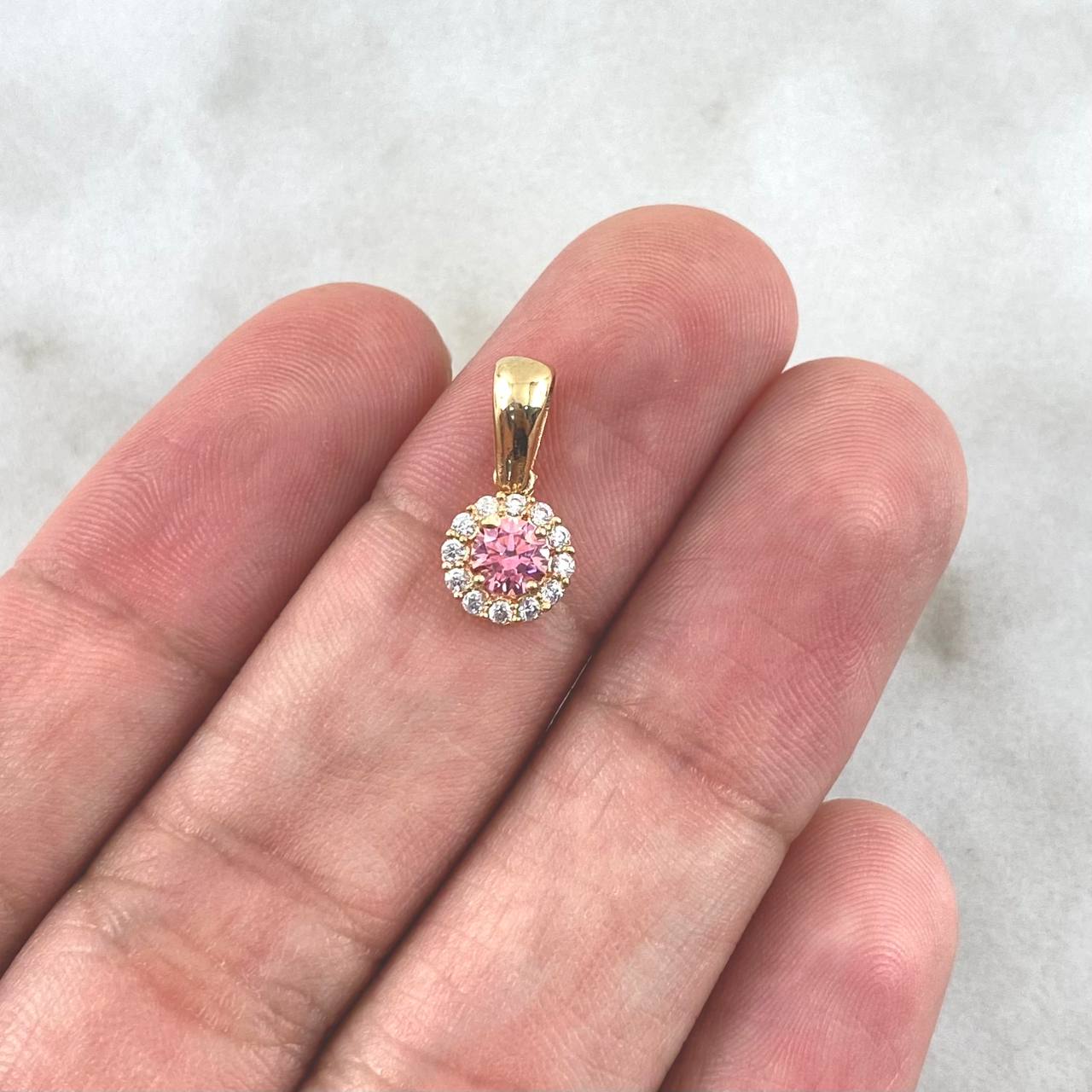 Set Circulo Halo - Anillo T5 3/4 + Dije 1.4cm + Topos 7mm 4.4gr / Circones Blancos - Rosados Oro Amarillo 18K ©