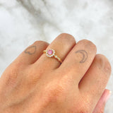 Set Circulo Halo - Anillo T5 3/4 + Dije 1.4cm + Topos 7mm 4.4gr / Circones Blancos - Rosados Oro Amarillo 18K ©